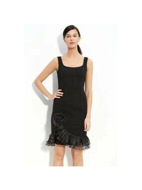 🆕 JS BOUTIQUE Organza Ruffle Trim Crepe Dress Black 4